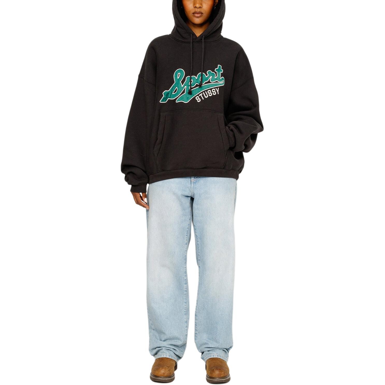 Толстовка большого размера с атласными нашивками Stussy, зеленый — фото 3