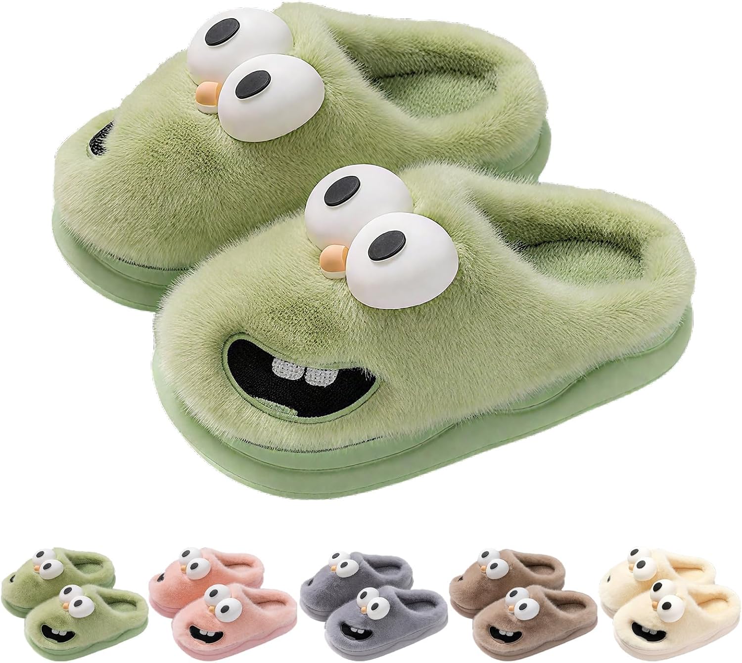 

Тапочки-целуйки для женщин и мужчин, зимние пушистые теплые милые тапочки с мультяшной собакой с большими глазами, уютные тапочки для дома с нескользящей подошвой Generic, зеленый