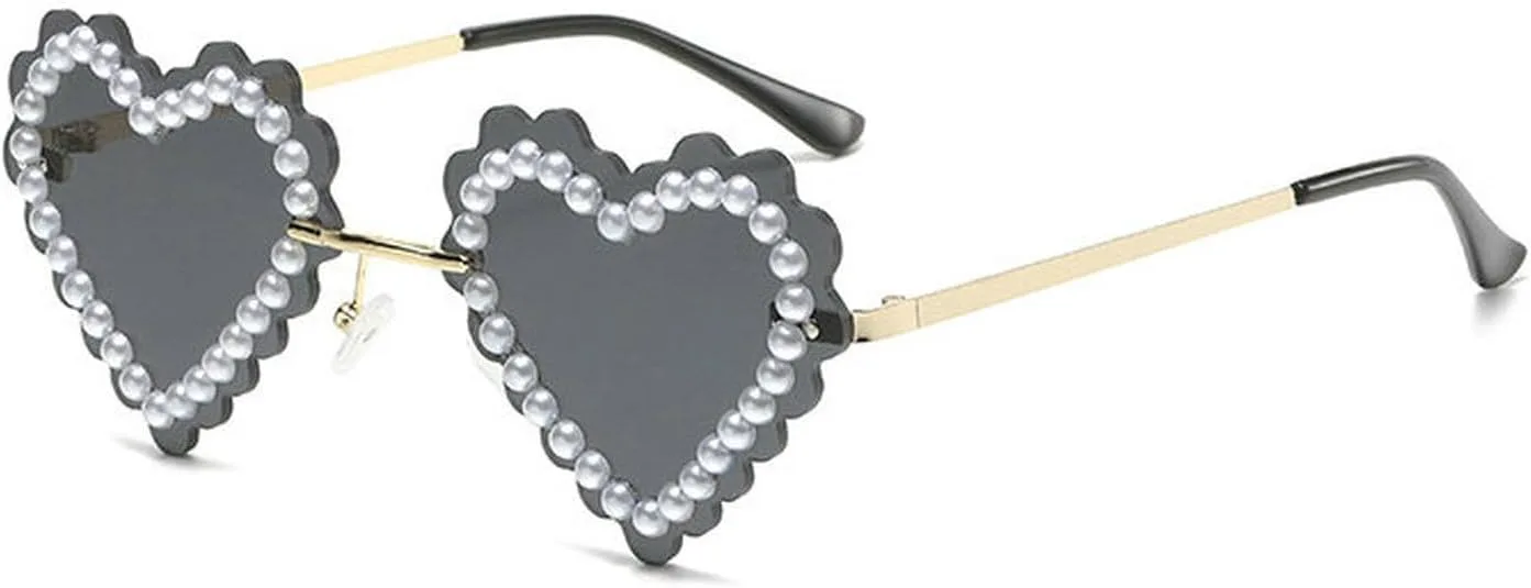 

COTIA Милые безободковые солнцезащитные очки в форме сердца с жемчугом для женщин, блестящие, для вечеринок и фестивалей, очаровательные очки, 2pcs Black+red