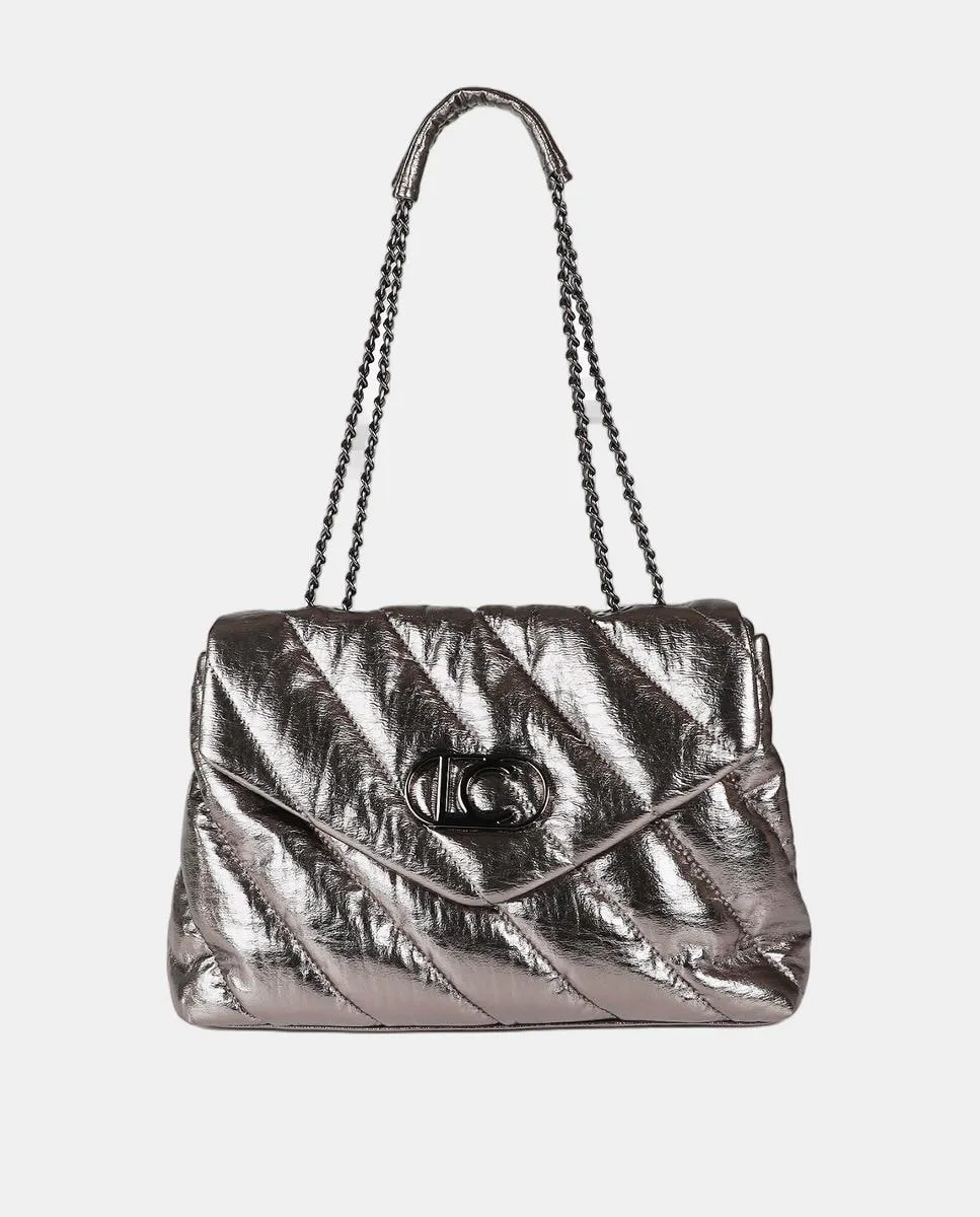 

Стеганая сумка с клапаном из металлизированной ткани Lola Casademunt, серебряный