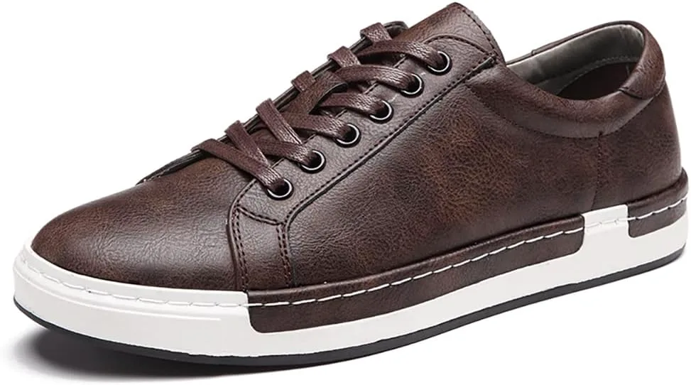 Мужские кожаные повседневные туфли на шнуровке Oxfords, модные, нескользящие, удобные кеды для бизнеса Asifn, коричневый — фото 2