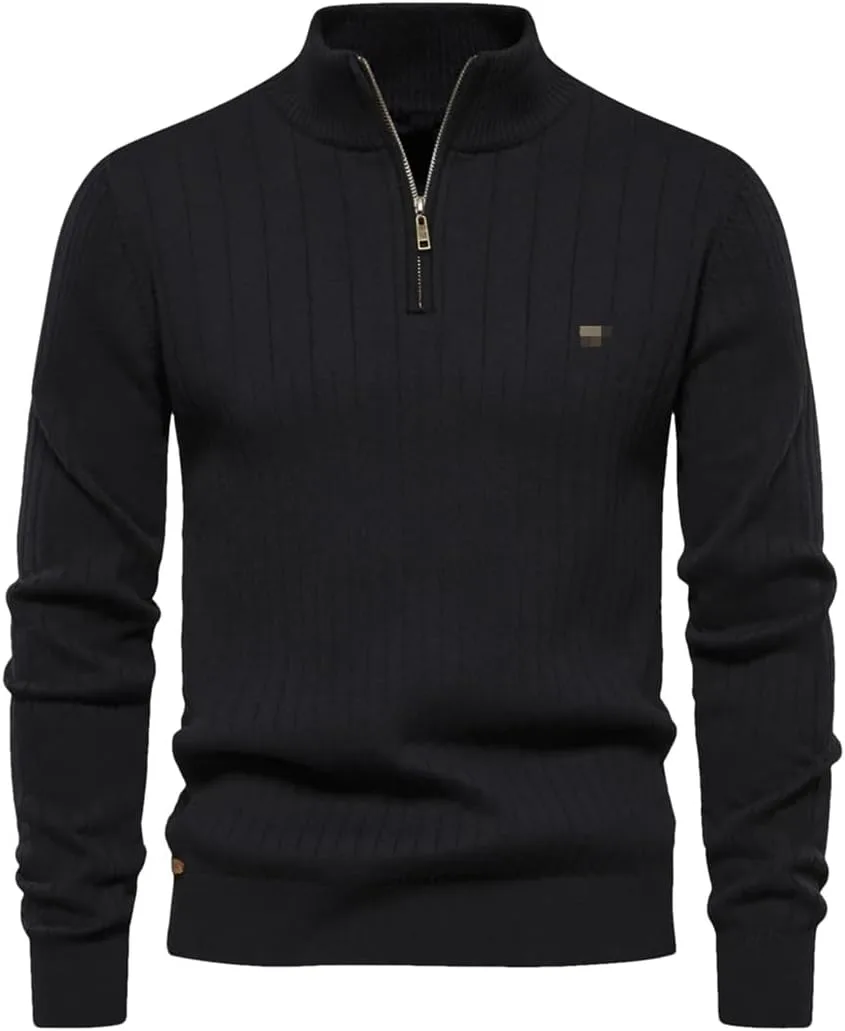 

Осенний свитер с молнией для мужчин, теплый зимний, с воротником стойкой, хлопковый вязаный