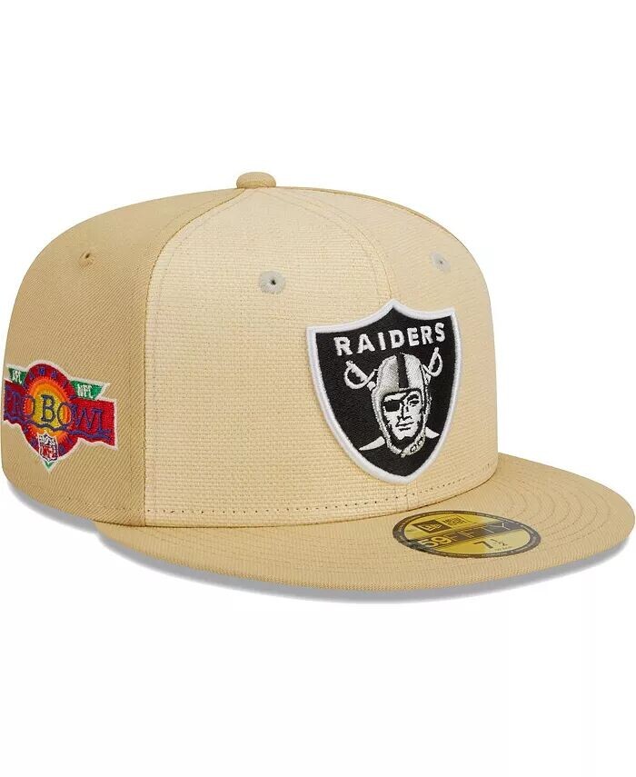 

Мужская приталенная шляпа цвета хаки Las Vegas Raiders из рафии спереди 59FIFTY New Era