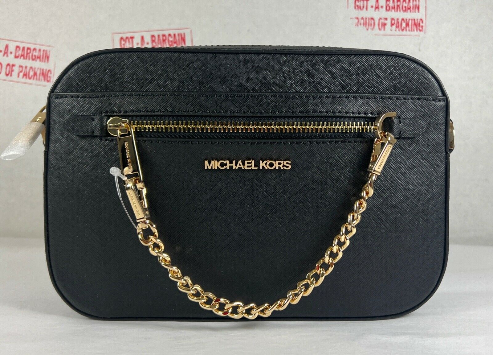 

Сумка через плечо MICHAEL KORS Jet Set Zi с цепочкой и сафьяновой кожей, цвет Black/Gold