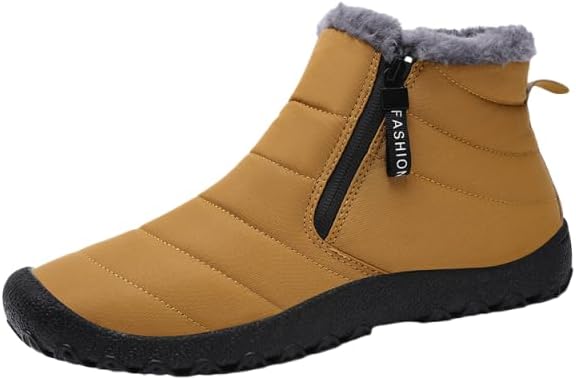 

Мужские теплые зимние ботинки с утеплителем из флиса и боковой молнией, противоскользящие походные ботинки до щиколотки для зимних прогулок на улице Azttoztto, Yellow