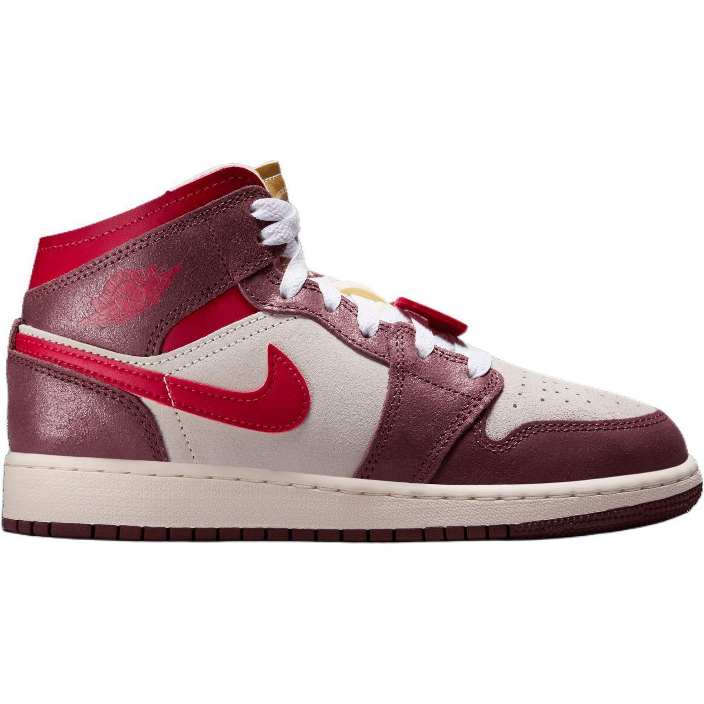 Кроссовки баскетбольные Air 1 устойчивые к истиранию Mid Top детские White Brown Red Jordan, White/Brown Red — фото 2