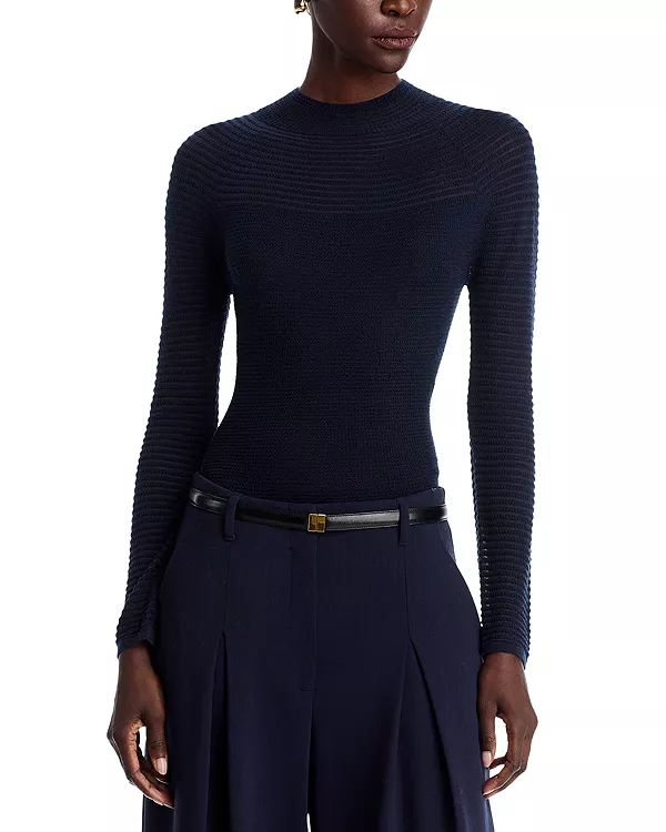 

Регланный свитер с фактурной полосой Lafayette 148 New York, синий