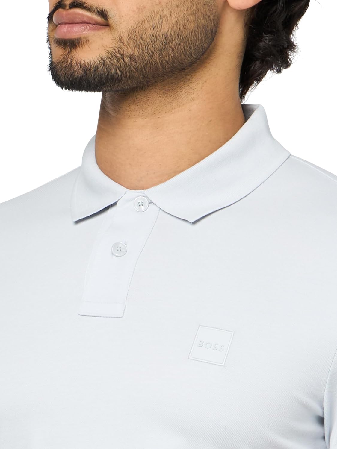 BOSS Мужская поло с квадратным логотипом Slim Fit Pique, Shark Tooth — фото 3