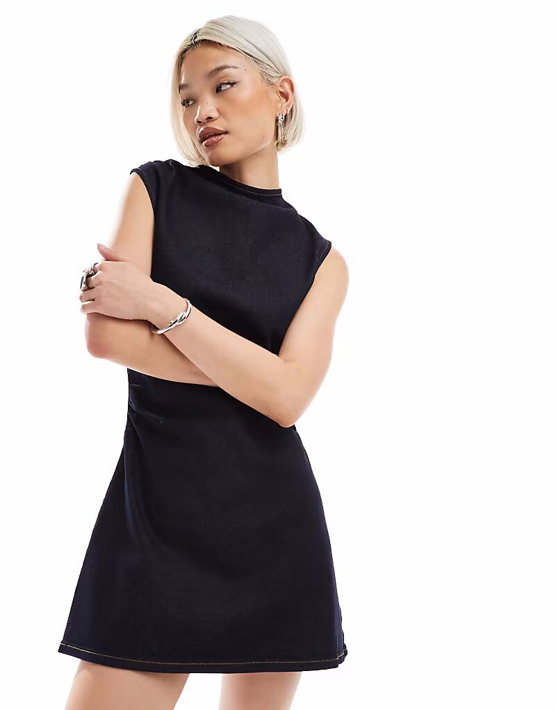 

ASOS DESIGN джинсовое мини-платье с завязками на талии и сборками