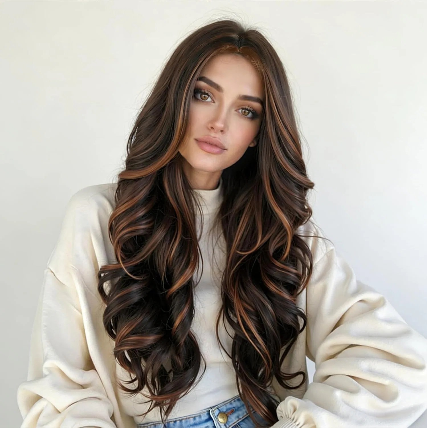 Длинный волнистый парик с мелированием от WIGNEE Wignee, Highlight: