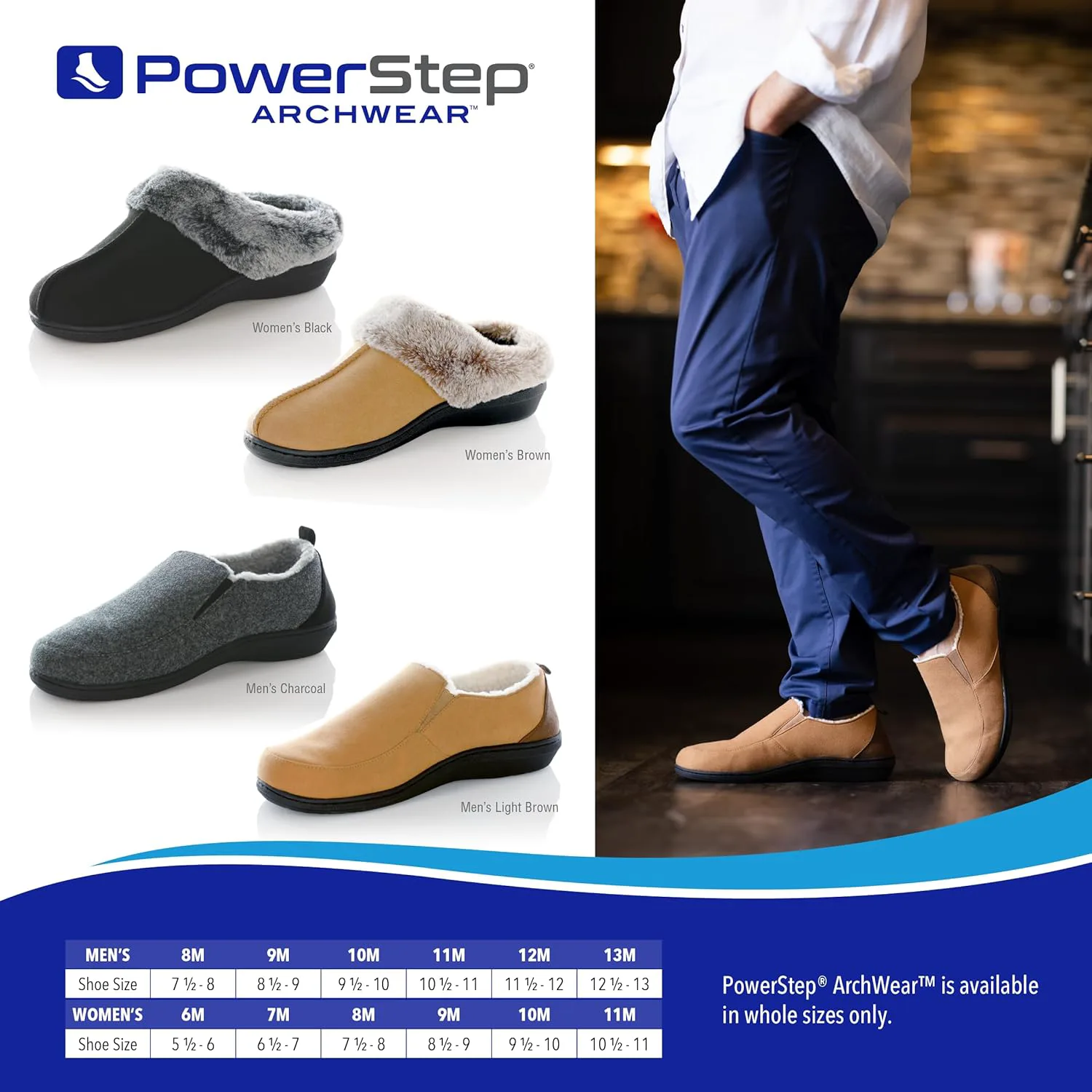 Мужские ортопедические тапочки PowerStep Archwear с поддержкой свода стопы, амортизирующей подошвой и противоскользящим покрытием, светло-коричневый/темно-серый — фото 2