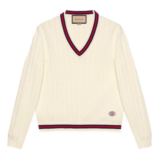

Свитер Men's Gucci SS21 Knit V Neck Webbing Wool Sweater Beige 653626-XKBUR-9182, кремовый