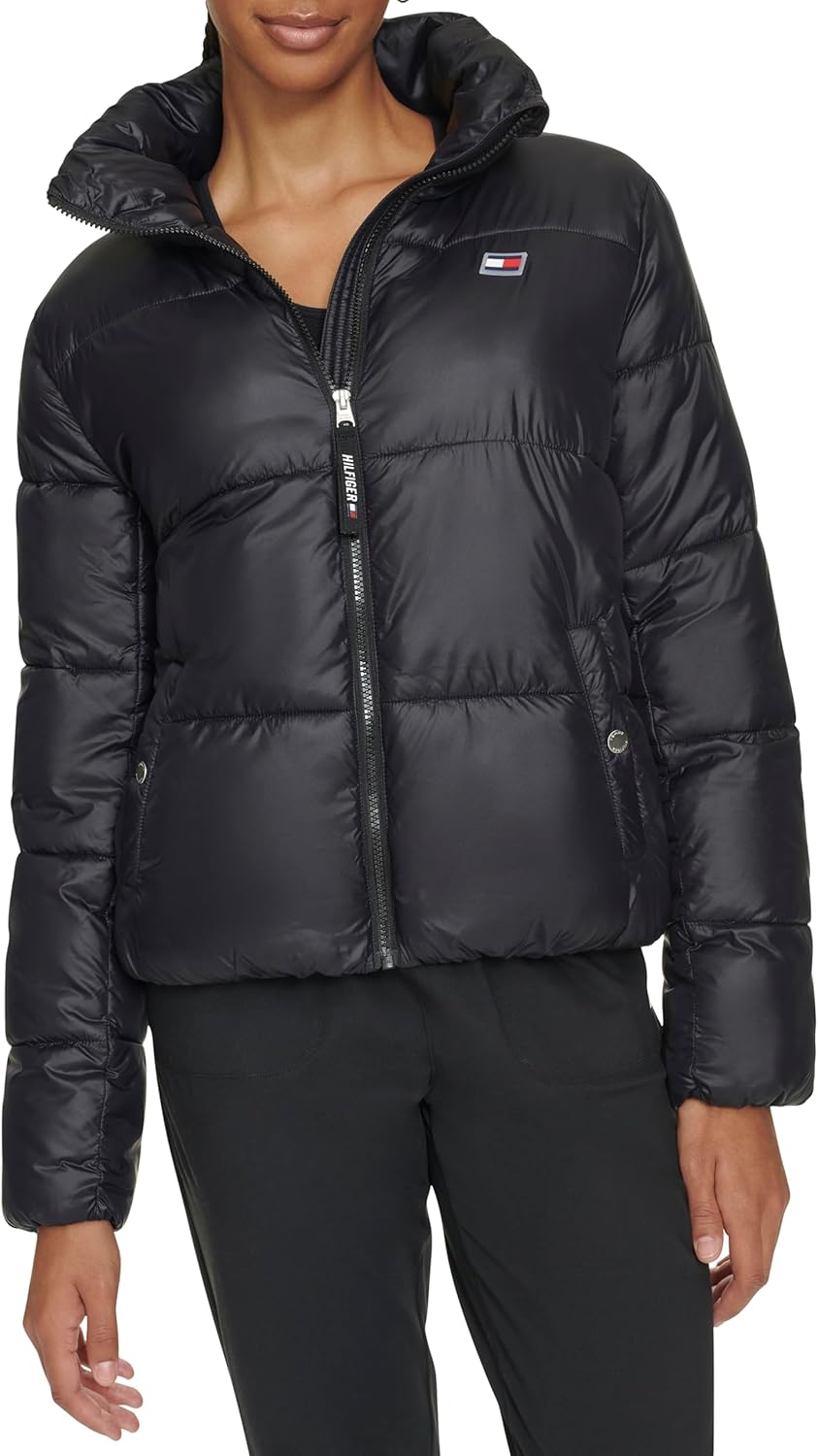 Женское стеганое пальто Tommy Hilfiger с застежкой-молнией и воротником-стойкой, Deep Black — фото 2