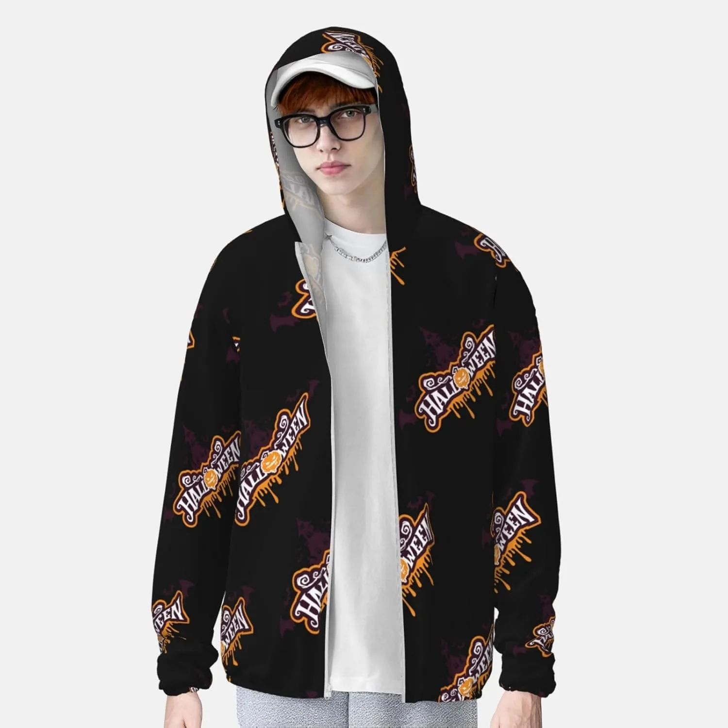 Толстовка с капюшоном Halloween Pattern, защита от солнца, легкая, на молнии — фото 2