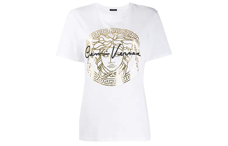 Футболка женская White с круглым вырезом, прямой крой VERSACE
