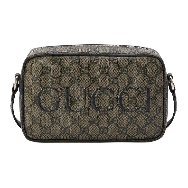 

GUCCI Сумка через плечо из холста с кожаной вставкой, мужская, серо-черная, мини