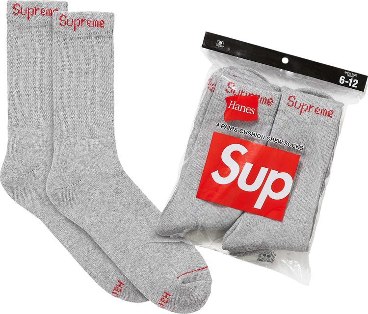 

Носки Supreme x Hanes Crew (4 Pack) 'Heather Grey', серый