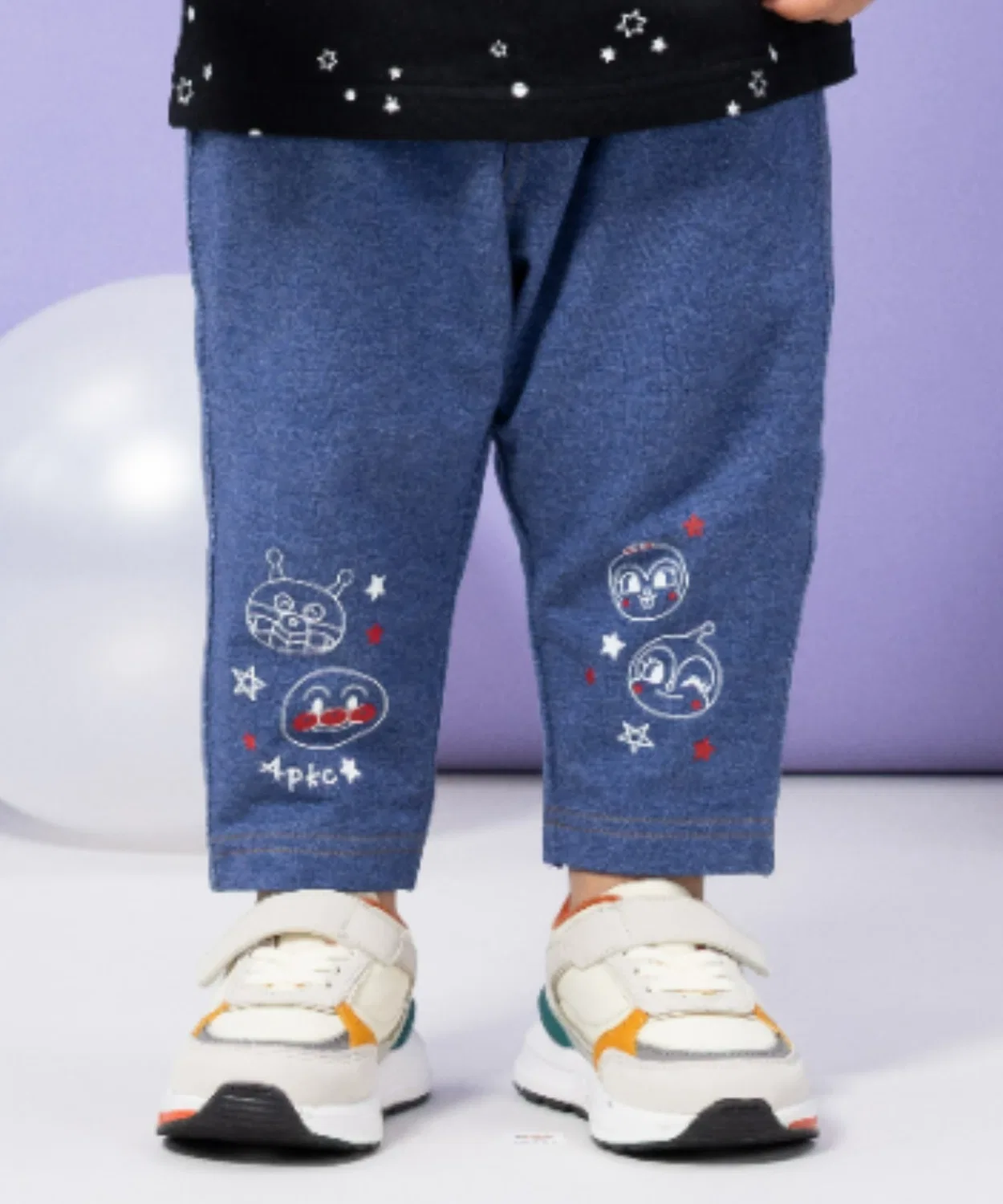Детские джинсовые трикотажные леггинсы Anpanman 7/8 с принтом, синие