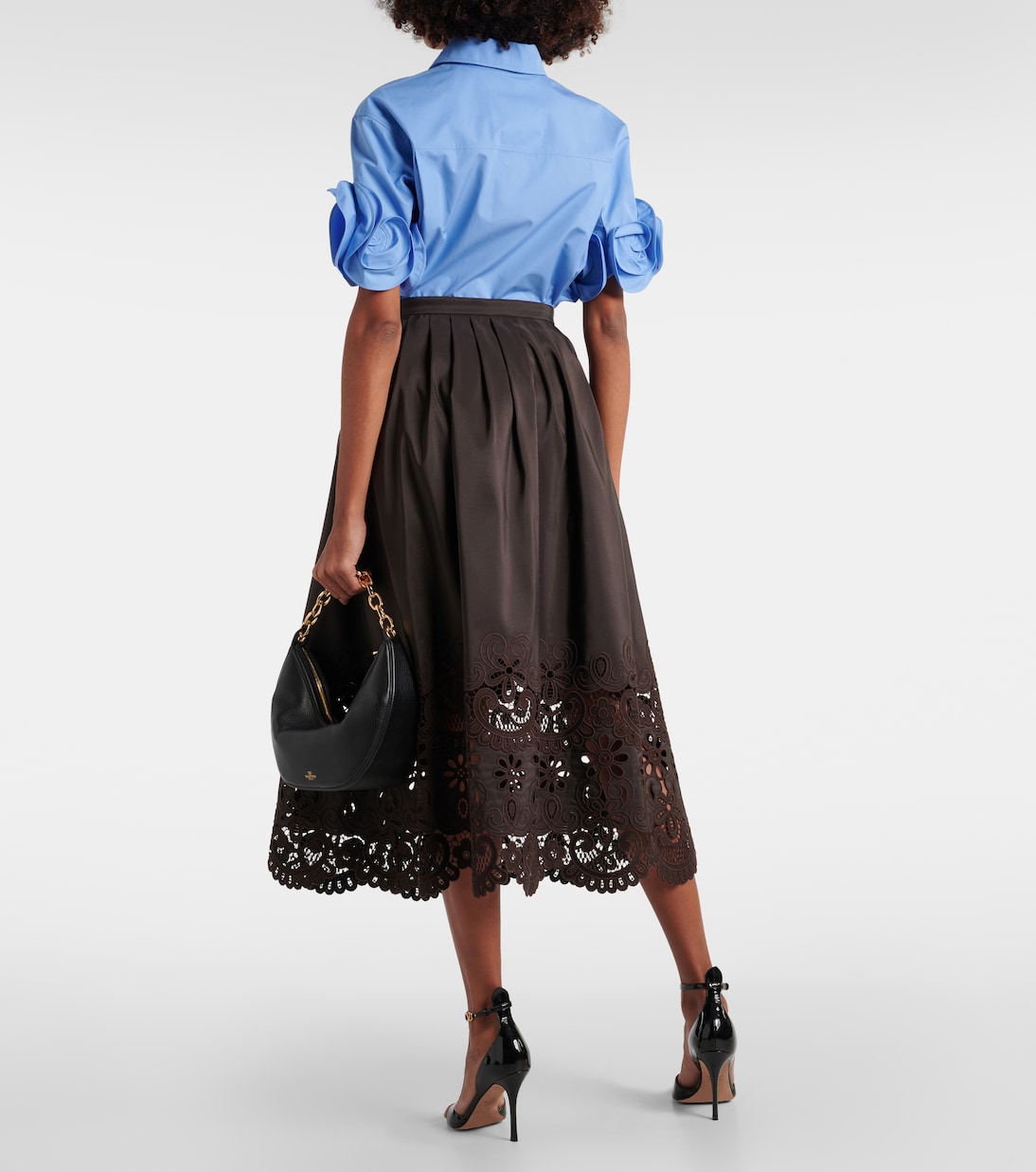 Юбка миди из шелка Broderie Anglaise Valentino, Dark Fudge — фото 3
