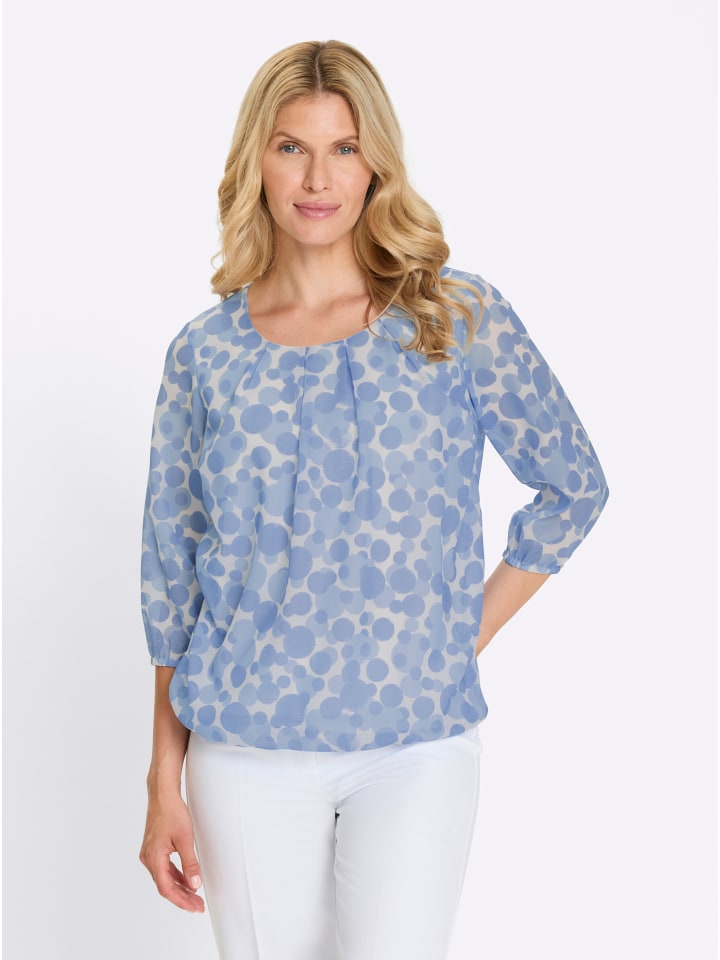 

Блузка без застежки с принтом цвета экрю и небесно-голубого цвета Sieh an!