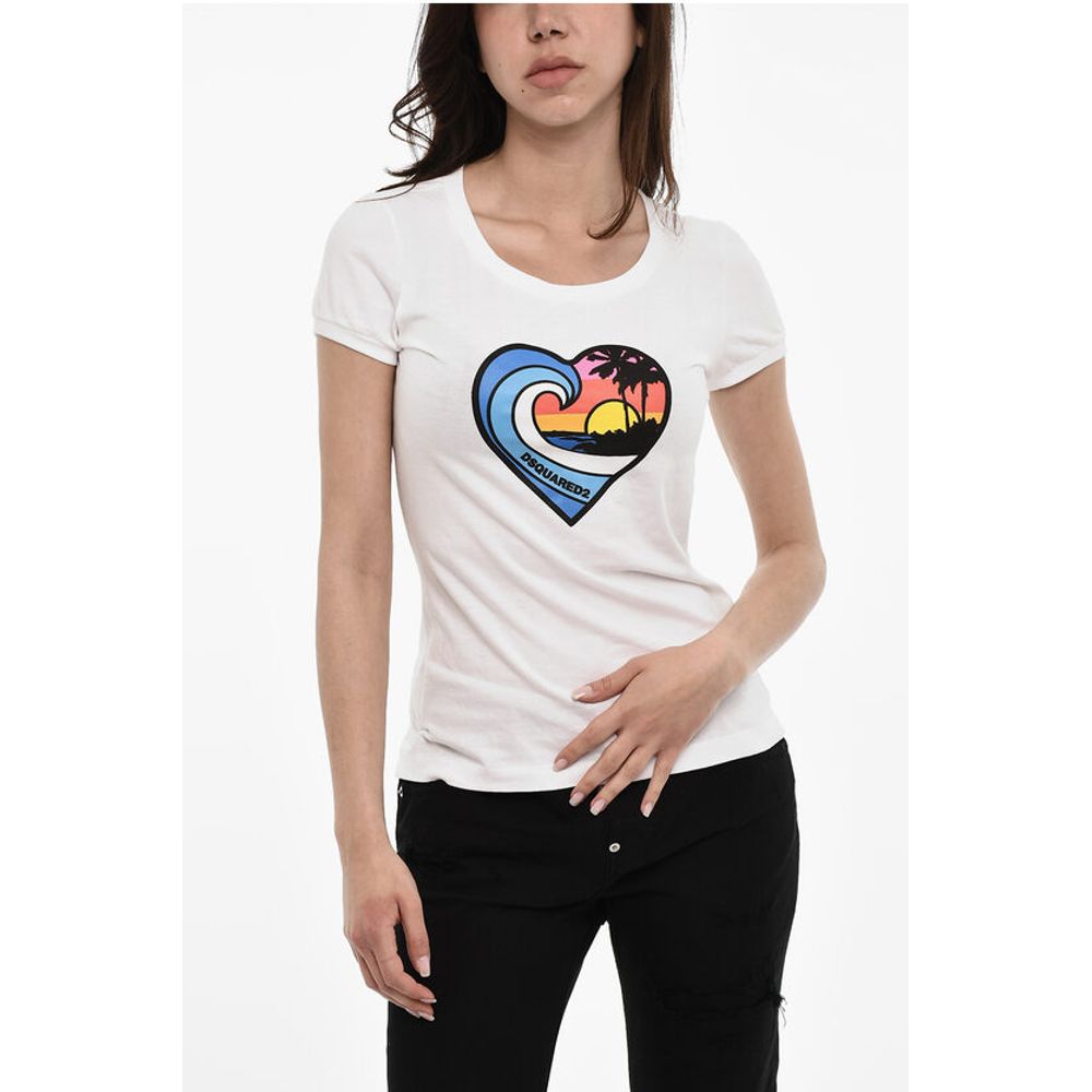 

Футболка из хлопка с круглым вырезом и принтом спереди Dsquared2, White