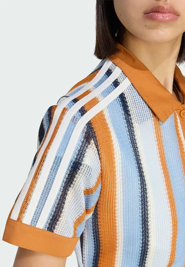 Блуза Adidas Originals Summer Glow Striped Cropped Button Down, цвет ржаво-оранжевый — фото 4