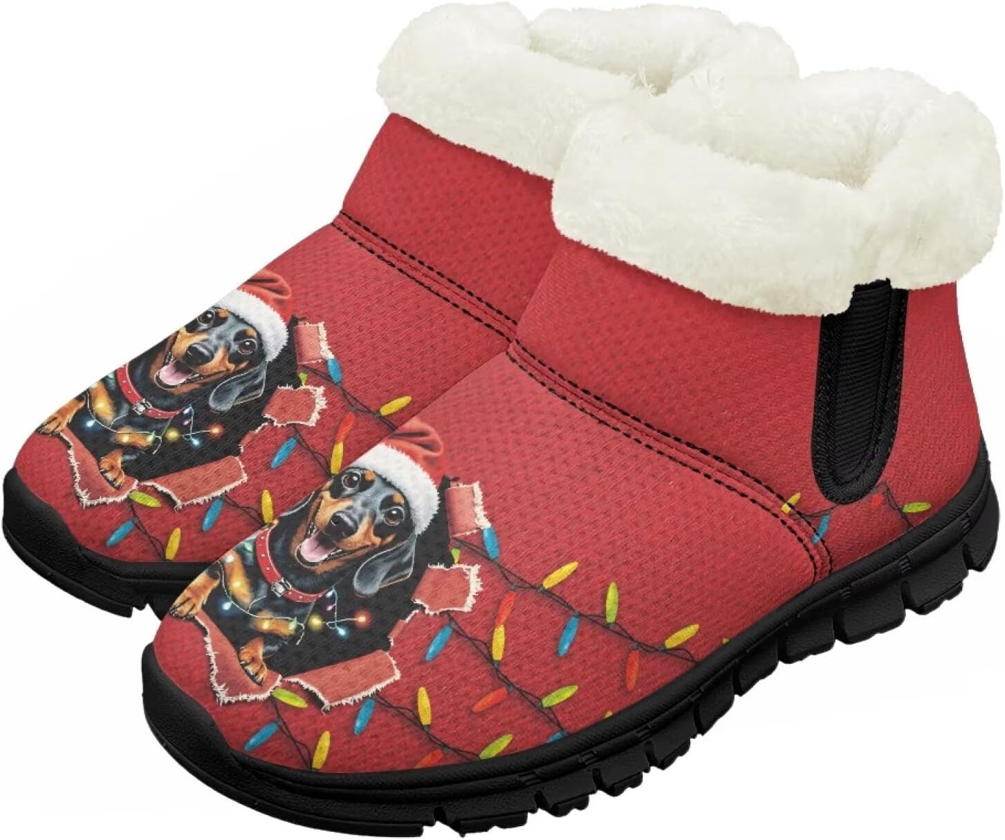 

Зимние детские ботинки Chririnla для мальчиков и девочек, с теплой подкладкой из искусственного меха, на щиколотку, противоскользящие, для малышей и детей постарше, Christmas Dachshund