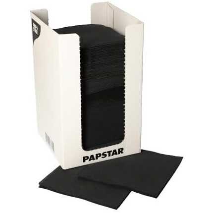 

Салфетки PAPSTAR 100 шт., 2-слойные, PUNTO, сложение 1/4, 20 см x 20 см, черные, с микротиснением, в коробке-диспенсере