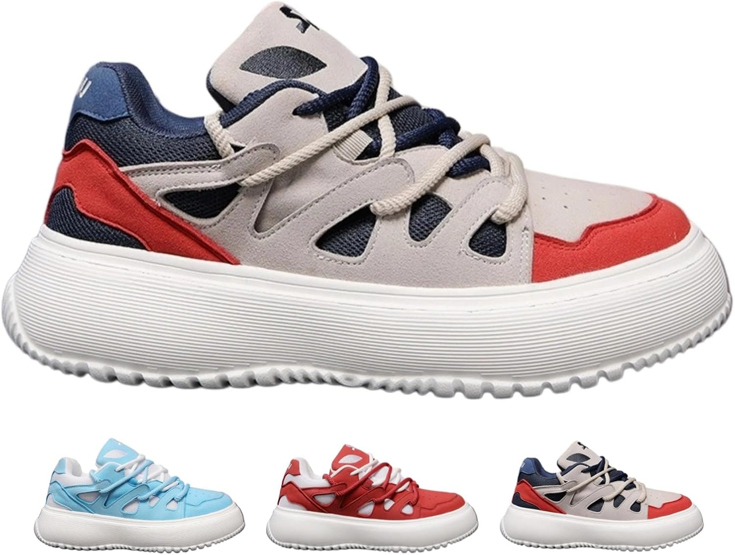 

Модные массивные платформенные кроссовки Y2K для женщин и мужчин, стильные скейтерские дышащие легкие кроссовки для бега и прогулок Macefil, синий/бежевый