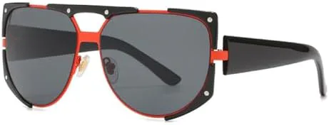 

Солнцезащитные очки RUOVEXIE большого размера 2027 года, модные, для мужчин и женщин, с защитой от УФ-излучения UV400, в винтажном стиле MTZJH, Black-red