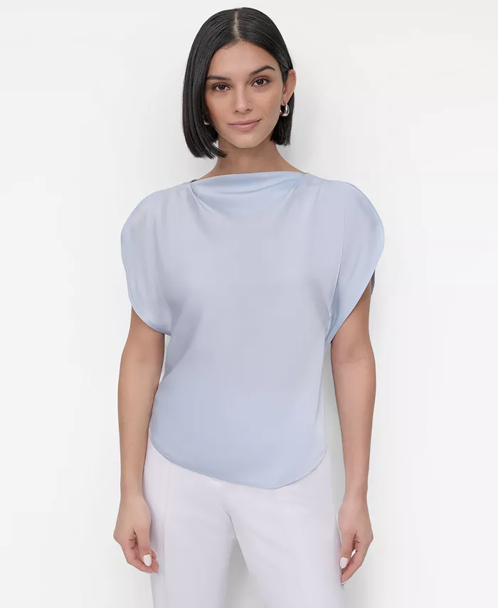 

Блузка с драпировкой и разрезом на рукаве Petite Draped Boatneck Slit-Sleeve DKNY, синий