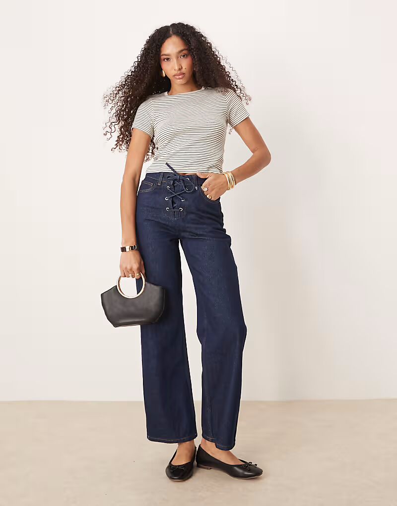 

Прямые джинсы ASOS DESIGN со шнуровкой спереди цвета индиго