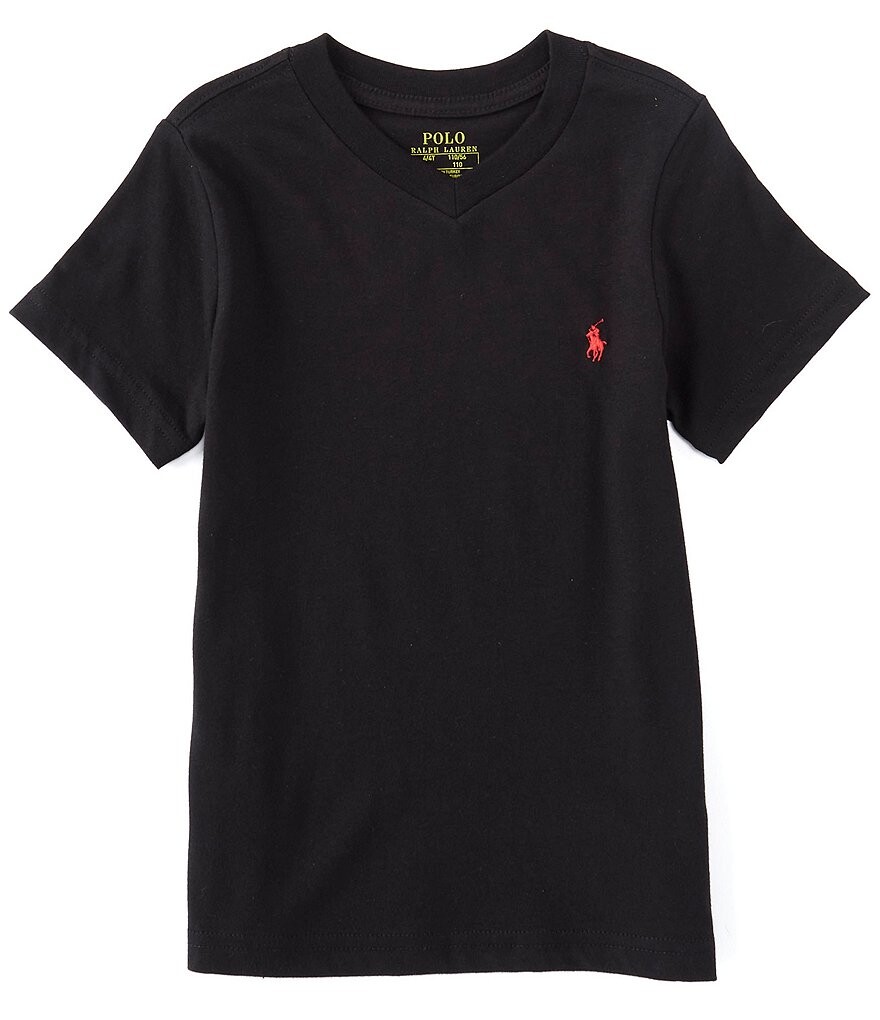 

Футболка с короткими рукавами и V-образным вырезом Polo Ralph Lauren Little Boys 2T-7, черный