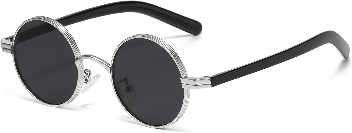 

Солнцезащитные очки LJCZKA в стиле ретро, ​​круглые, для мужчин и женщин, винтажные, небольшие, круглые, с металлической оправой и защитой от УФ-излучения UV400, Silver Grey