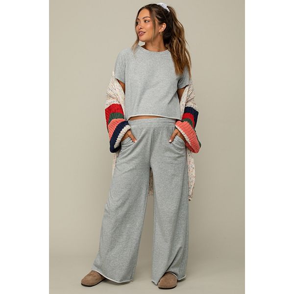 

Серый базовый топ и брюки с широкими штанинами для беременных Pinkblush