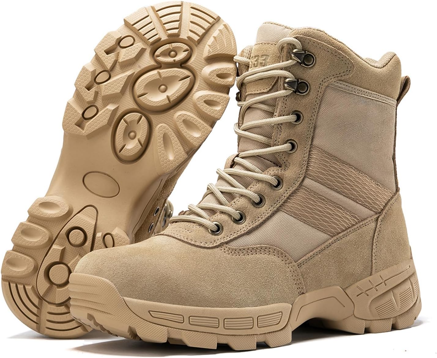 

Мужские тактические боевые ботинки OXNEUHG из натуральной кожи, модные с круглым носком, боковой молнией и шнуровкой, для походов, удобные для работы на улице, езды на мотоцикле и пустынной местности, хаки