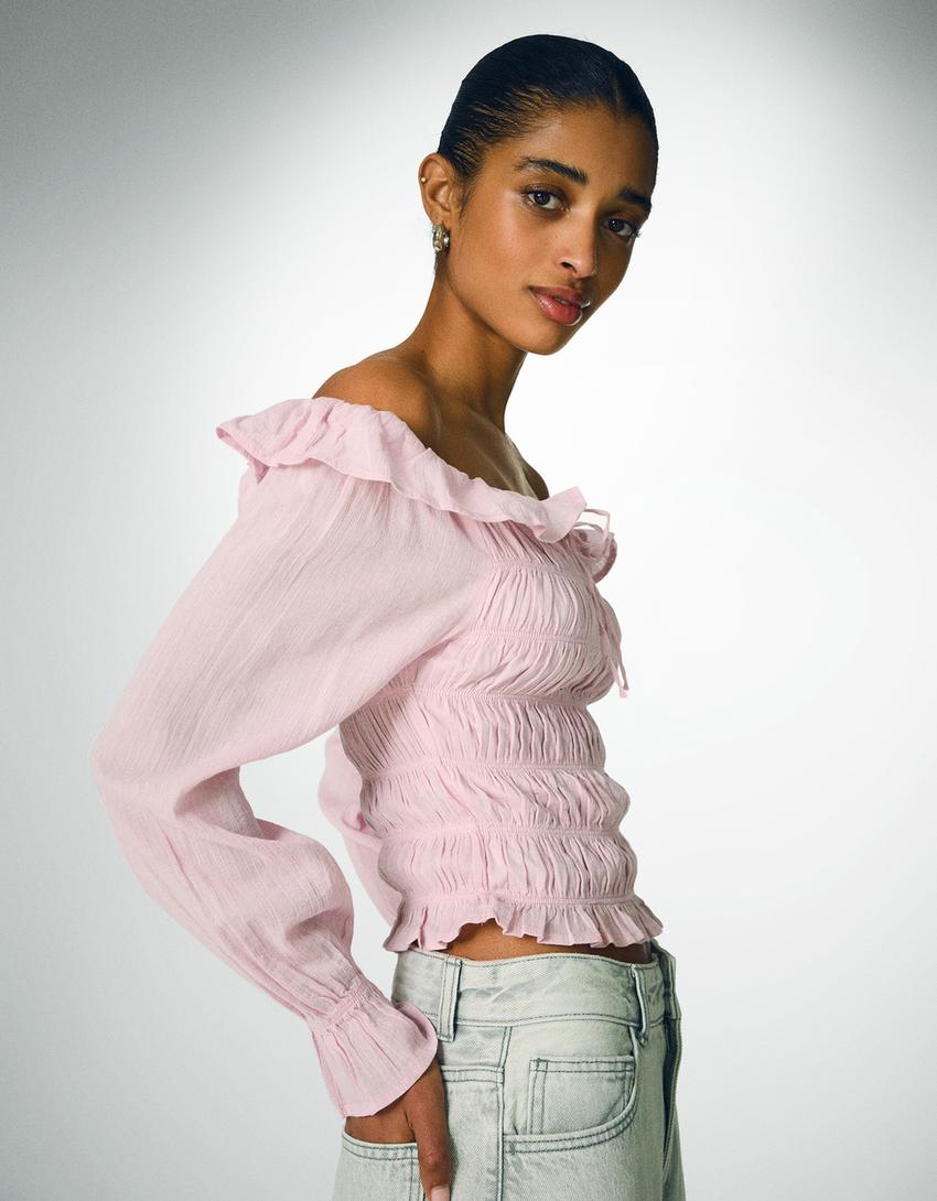 

Рубашка-Корсет с длинными рукавами Bershka, розовый