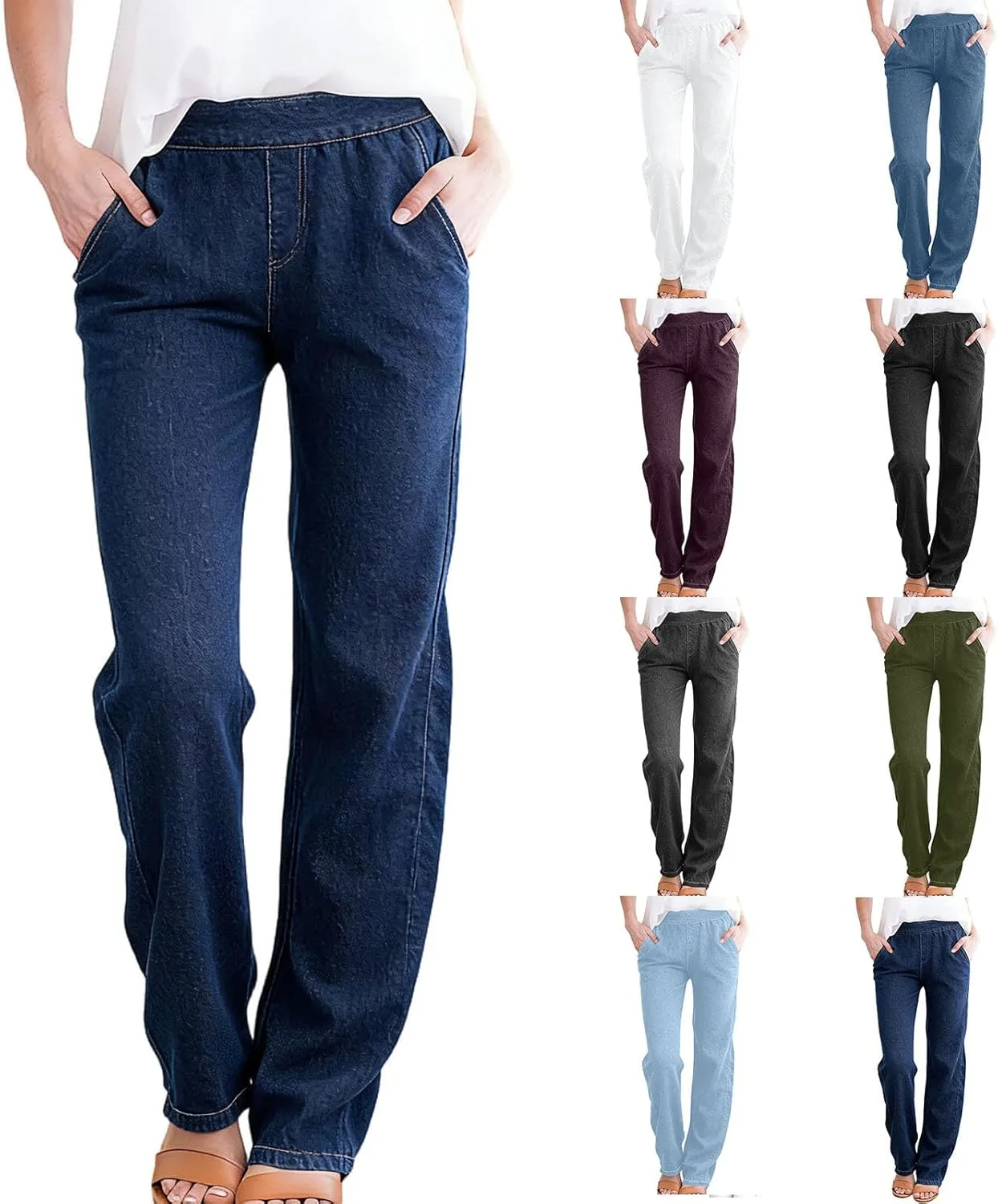 

Женские джинсы с эластичным поясом, прямые, на резинке kosheko