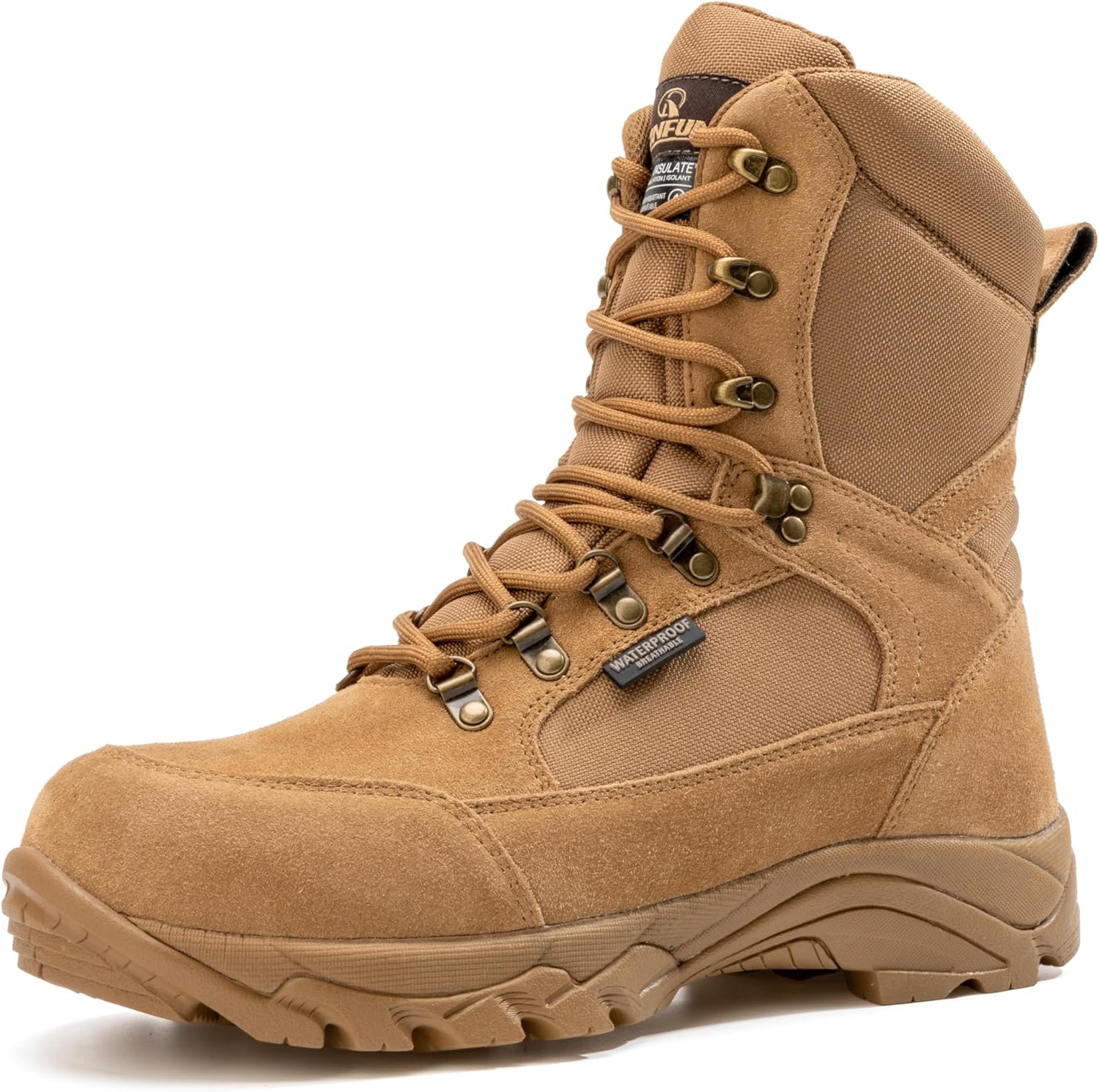 

Мужские водонепроницаемые тактические ботинки R RUNFUN с стальной вставкой, 8 утепленные кожаные охотничьи ботинки, коричневый