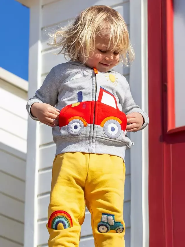 Детская хлопковая толстовка Carbis, серый меланж/трактор Frugi — фото 2