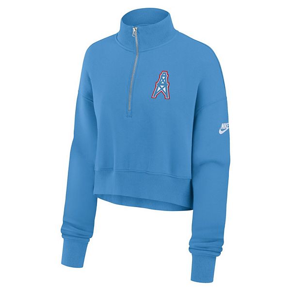 Женская светло-голубая толстовка cropped half-zip tennessee titans oilers throwback rewind phoenix Nike — фото 3