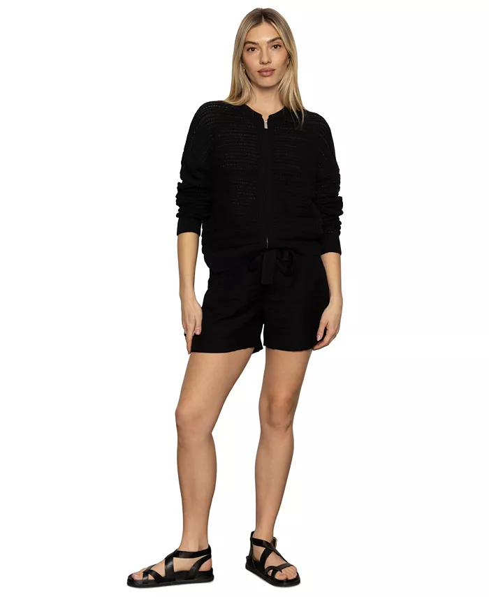 

Женская хлопковая куртка-бомбер ажурной вязки Sanctuary, черный