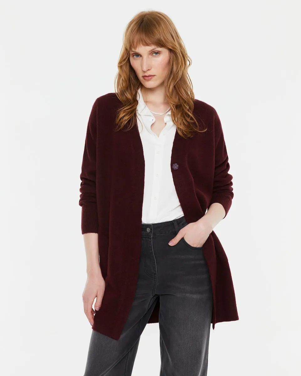 

Длинный женский кардиган с кнопкой и карманами Andam, бордовый