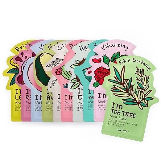 TONYMOLY I'm Real Sheet Mask, набор из 10 масок I'm Rice Clarifying Blemish Clay Mask, детокс-маска для лица, уменьшает покраснения и успокаивает кожу, каолин и ферментированный рис, 100 мл, Green — фото 2