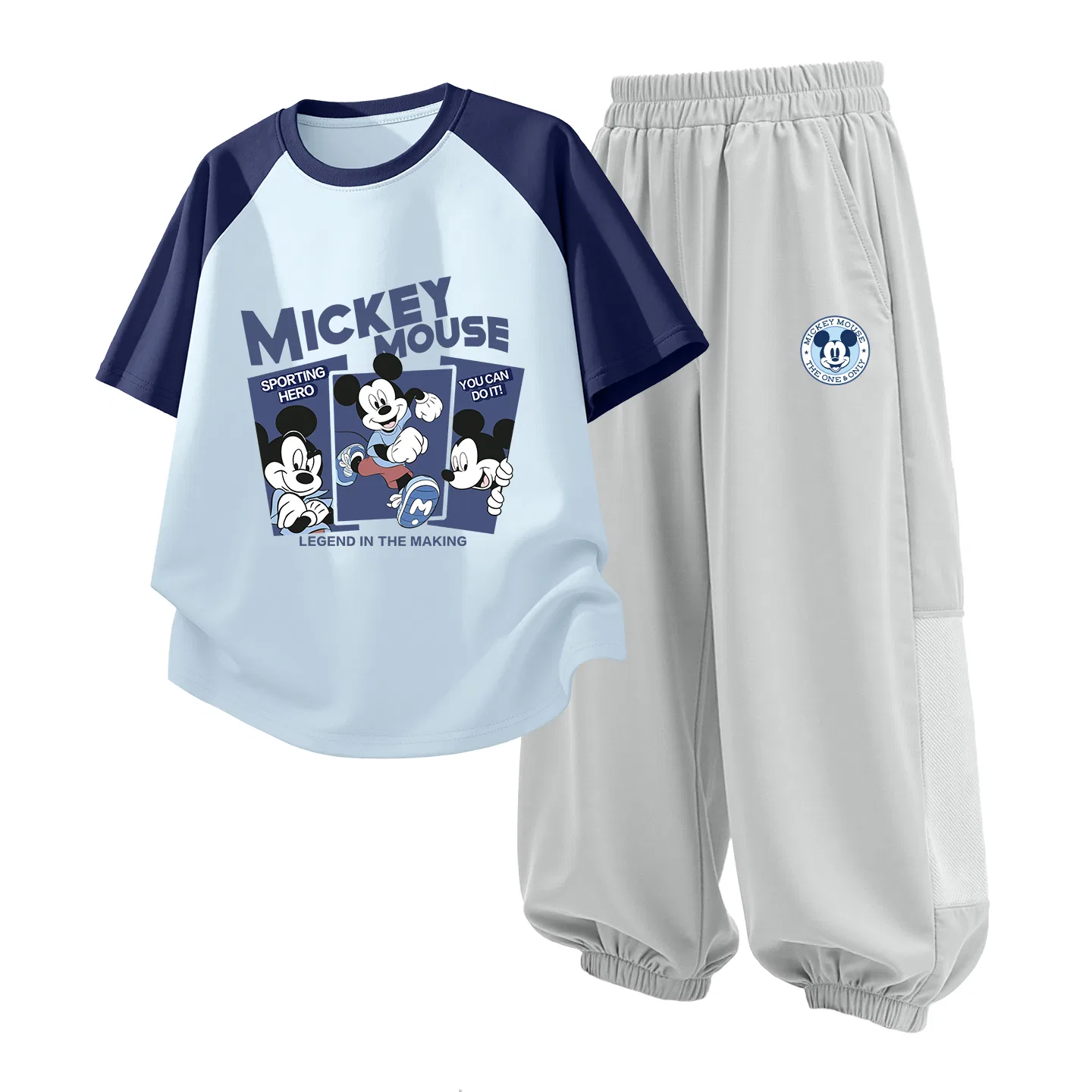 Детский спортивный костюм Casual Sportswear 2 Piece Set Disney, Happy Sunny Blue+Disney Round Logo Mickey Mouse Misty Mountain Gray