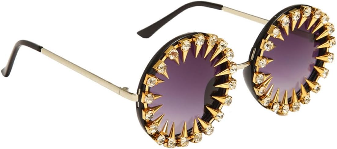 

Винтажные солнцезащитные очки с заклепками и стразами в ретро-стиле, круглые, в черной оправе, для женщин, идеально подходят для вечеринок и отдыха на природе Healeved, Black