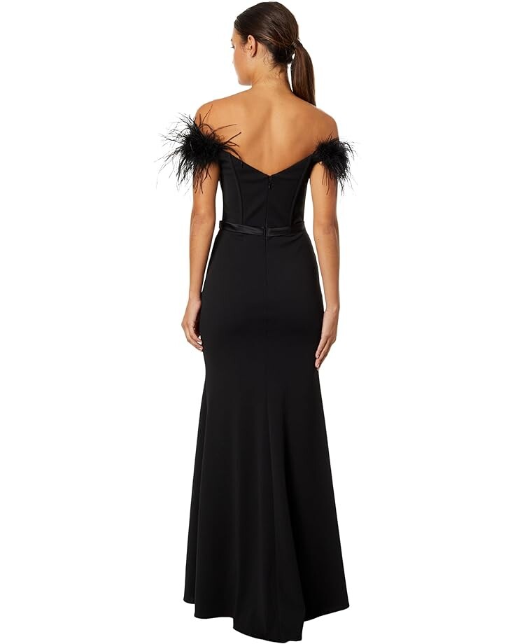 

Платье Betsy & Adam Long Scuba Crepe Off-the-Shoulder Feather Dress, черный