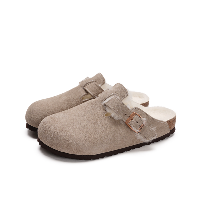 Devo Life Унисекс тапочки с закрытым носком - серый замш и белый мех, цвет Gray Suede+White Fur — фото 4