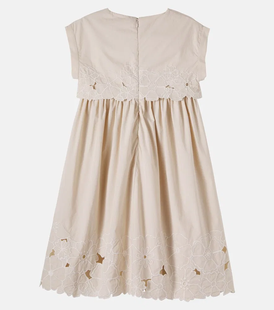 Хлопковое платье Broderie Anglaise Chloé Kids, розовый — фото 2