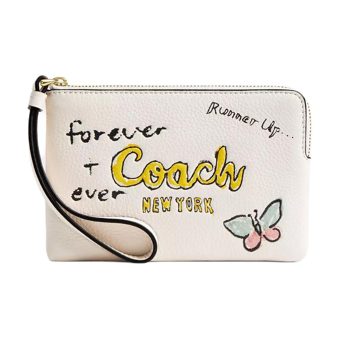 

COACH Угловой кошелек из зерненой кожи малый женский золотой и меловой разноцветный, Gold & Chalk Multicolor